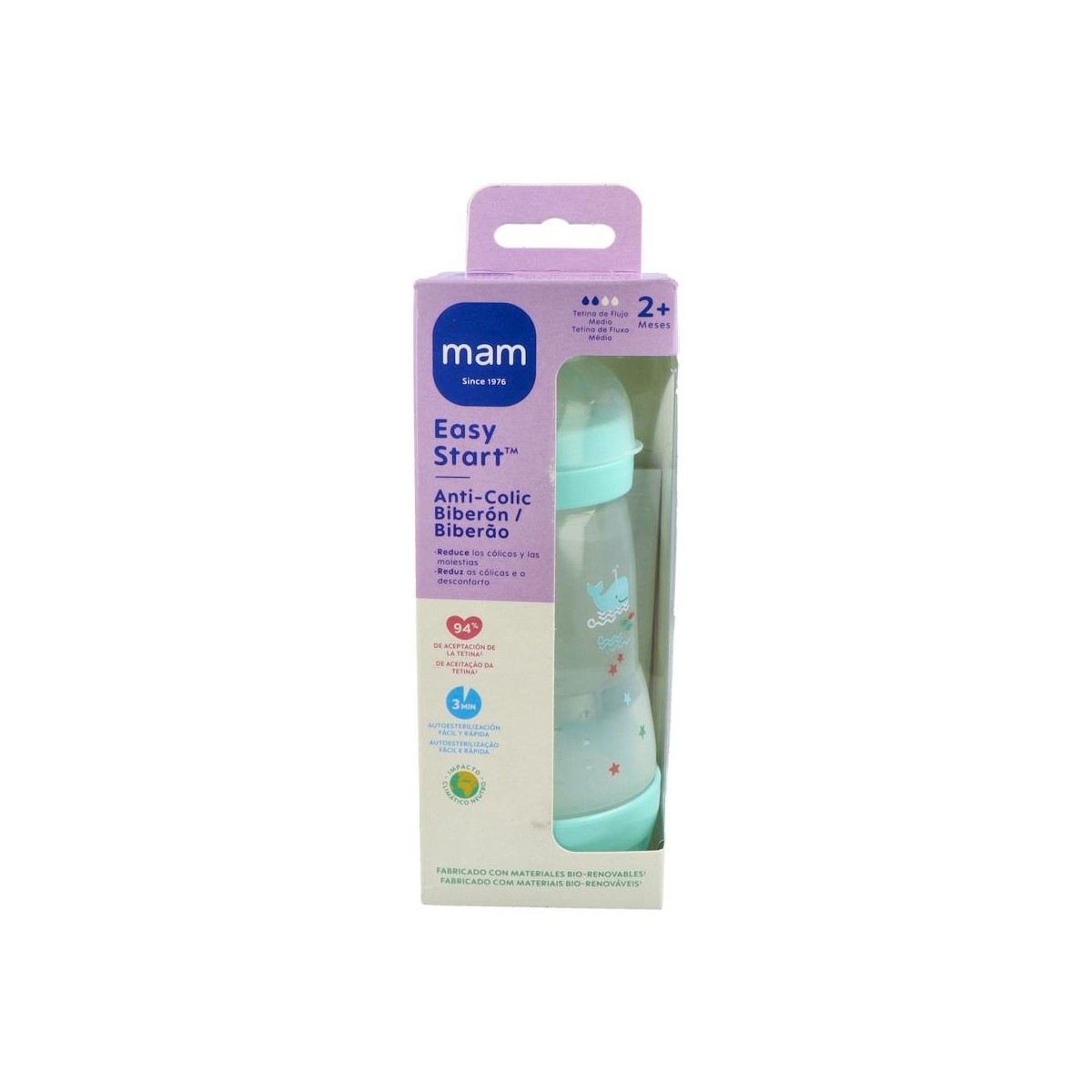 BIBERON MAM ANTI-COLIC 260 ML - AZUL